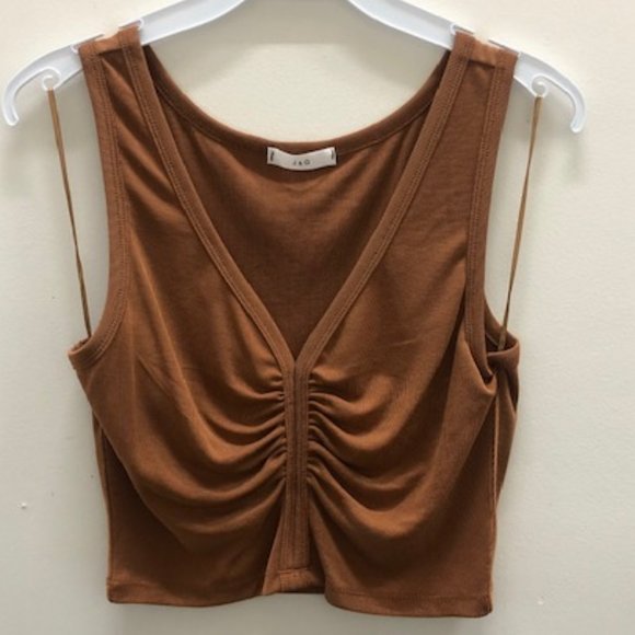 brown cropped tank with front gather - Picture 1 of 3